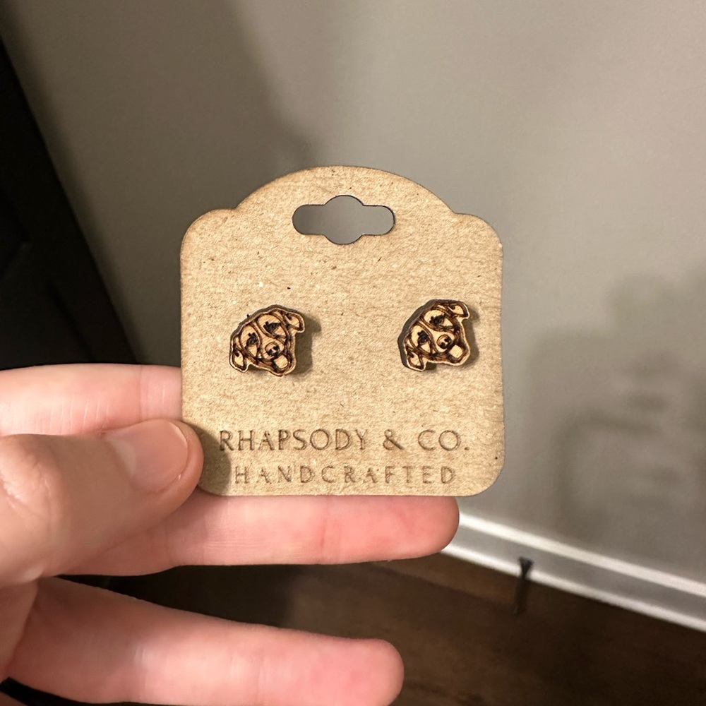 Wooden laser dog earrings